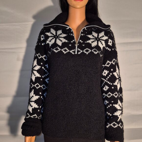 TIME AND TRU stylish sweater, black and white snowflake design in size Large - Picture 7 of 16